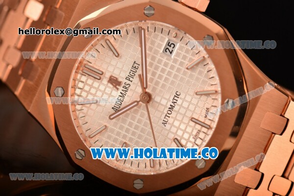 Audemars Piguet Royal Oak Clone AP Calibre 3120 Automatic Full Rose Gold with White Dial and Stick Markers (EF) - Click Image to Close